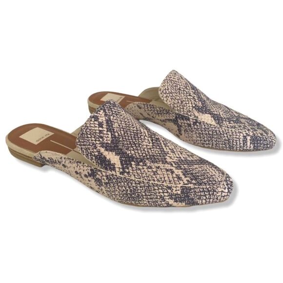 Dolce Vita Shoes - Dolce Vita Halee Slip On Mules in Stone Snake Print Leather Size 6.5 Flats Slide